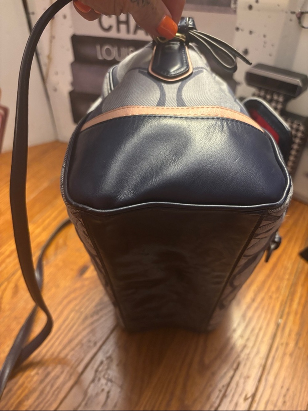Coach Signature Quilted Convertible Tote Bag 25072 Gray Navy Crossbody - Picture 5 of 13